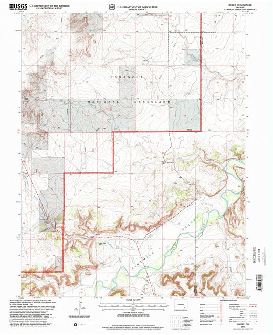 Classic USGS Higbee Colorado 7.5'x7.5' Topo Map Image