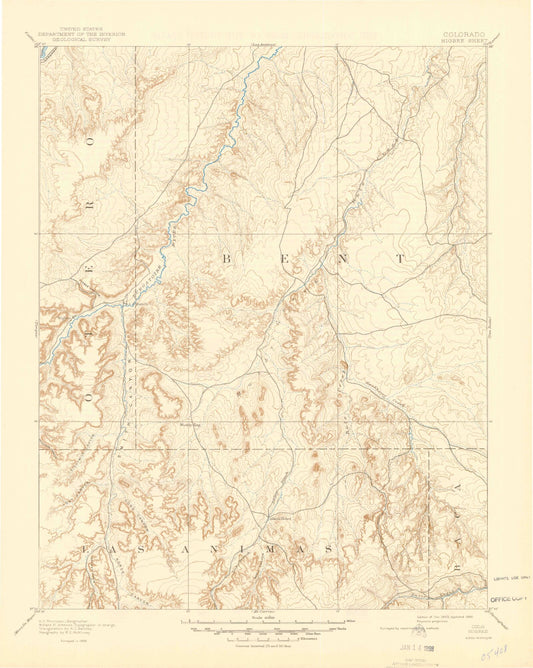 Historic 1893 Higbee Colorado 30'x30' Topo Map Image