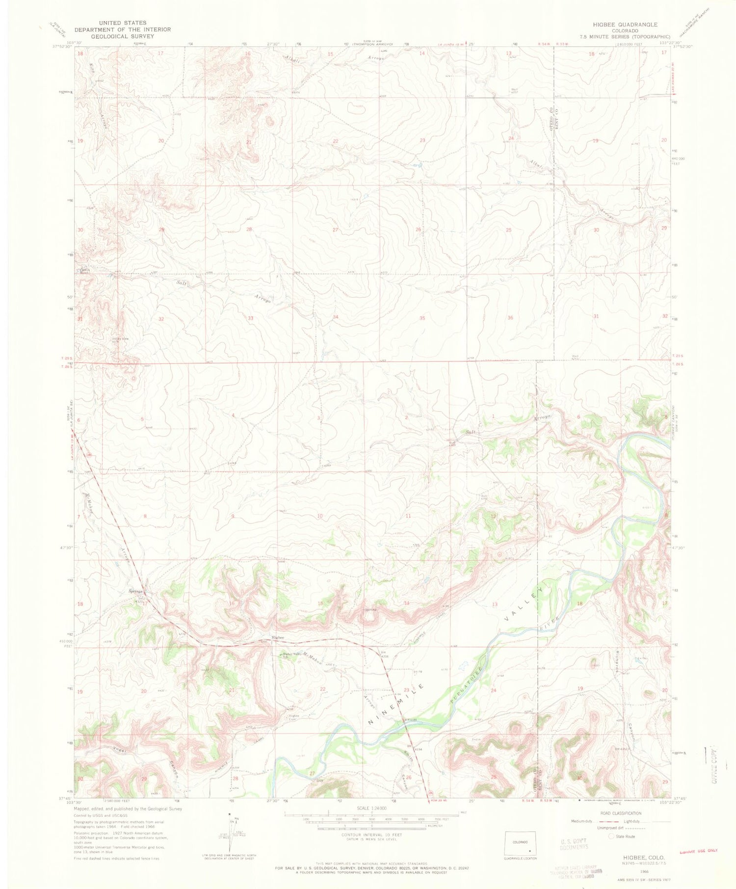 Classic USGS Higbee Colorado 7.5'x7.5' Topo Map Image