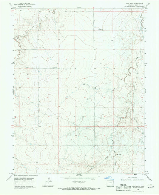 Classic USGS High Rock Colorado 7.5'x7.5' Topo Map Image