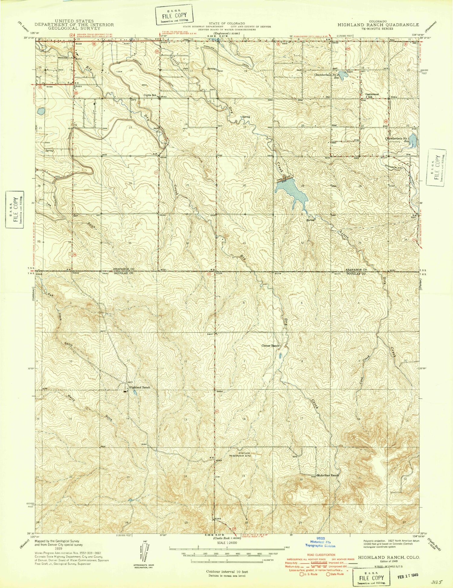 Classic USGS Highlands Ranch Colorado 7.5'x7.5' Topo Map Image
