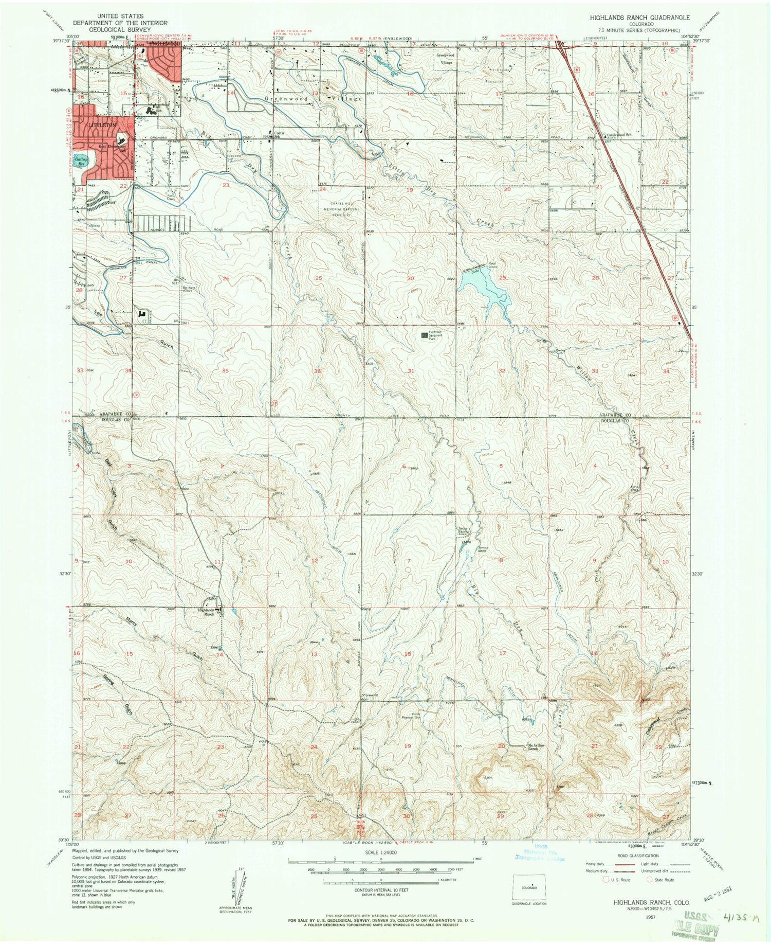 Classic USGS Highlands Ranch Colorado 7.5'x7.5' Topo Map Image