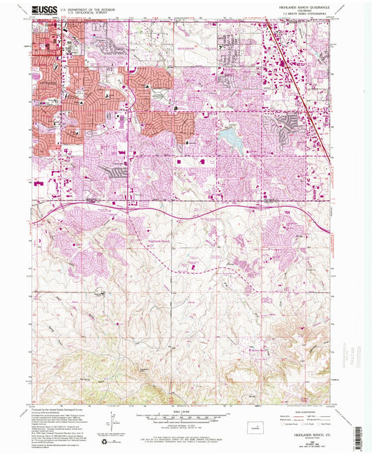 Classic USGS Highlands Ranch Colorado 7.5'x7.5' Topo Map Image