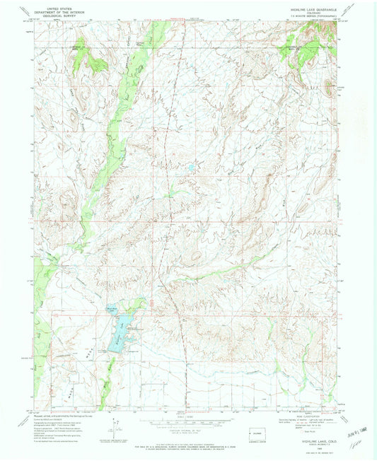 Classic USGS Highline Lake Colorado 7.5'x7.5' Topo Map Image