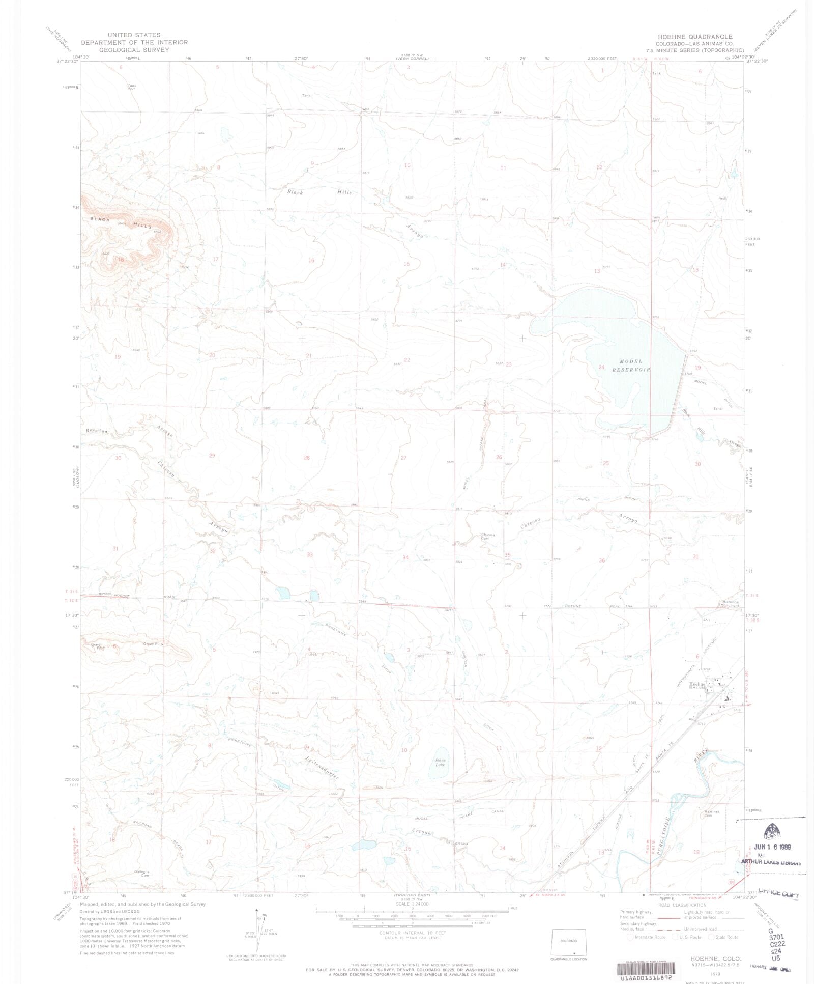 Classic USGS Hoehne Colorado 7.5'x7.5' Topo Map MyTopo Map Store