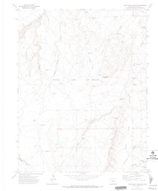 Classic USGS Hog Ranch Canyon Colorado 7.5'x7.5' Topo Map Image