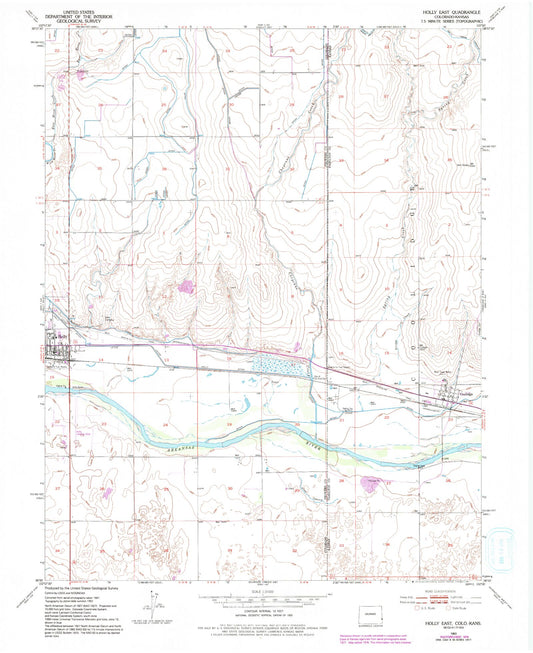 Classic USGS Holly East Colorado 7.5'x7.5' Topo Map Image