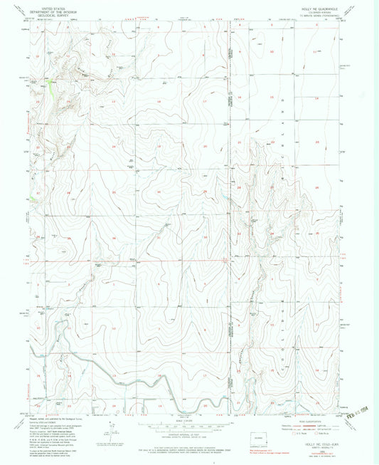 Classic USGS Holly NE Colorado 7.5'x7.5' Topo Map Image