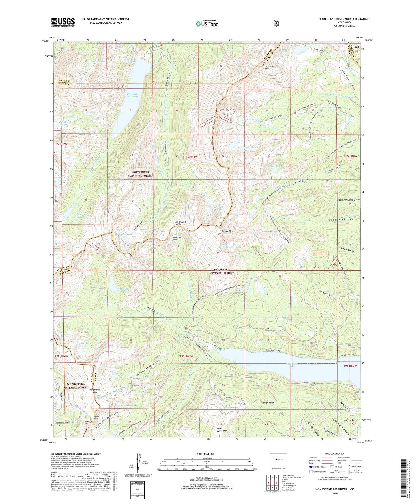 Homestake Reservoir Colorado US Topo Map Image