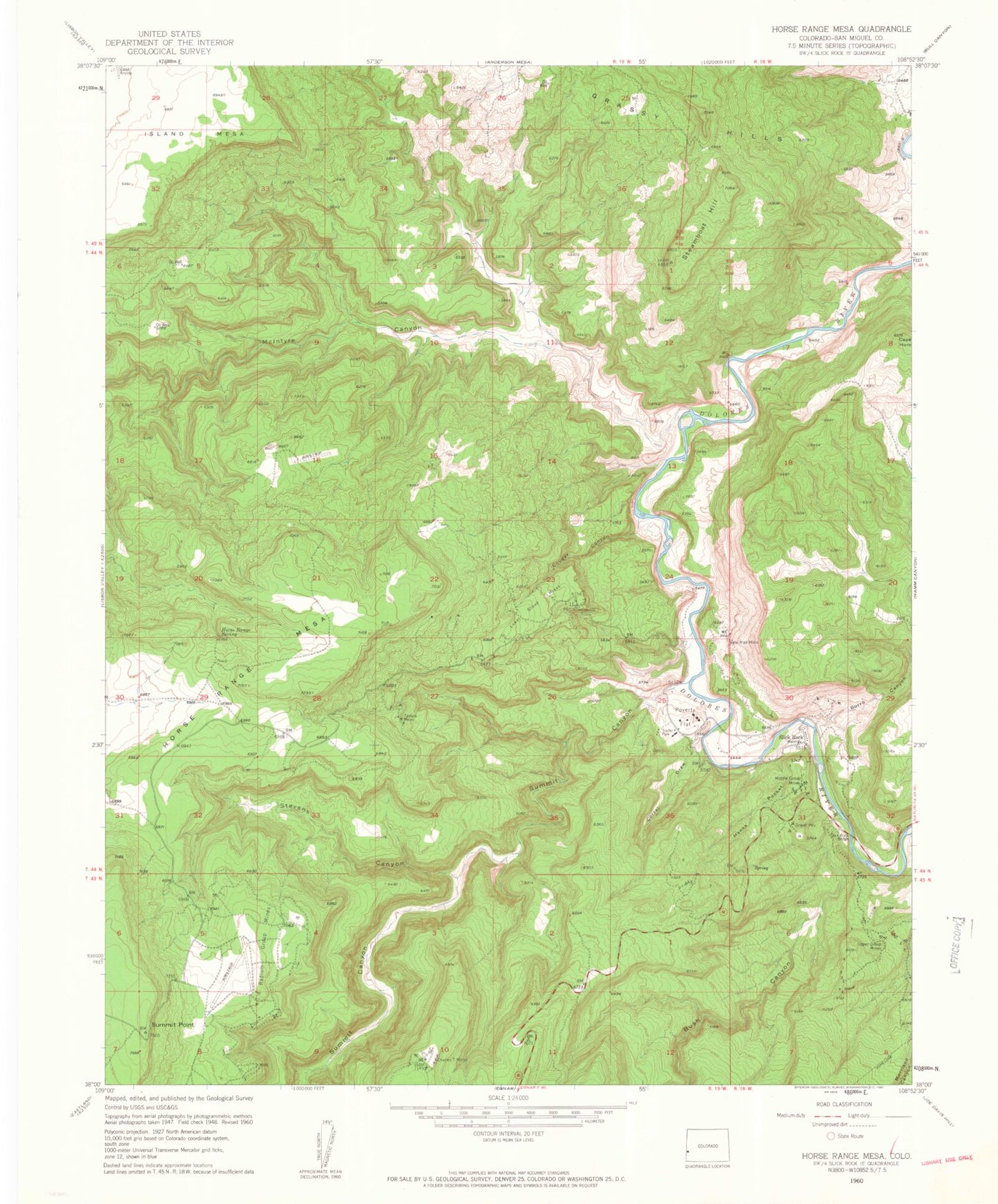 Classic USGS Horse Range Mesa Colorado 7.5'x7.5' Topo Map Image