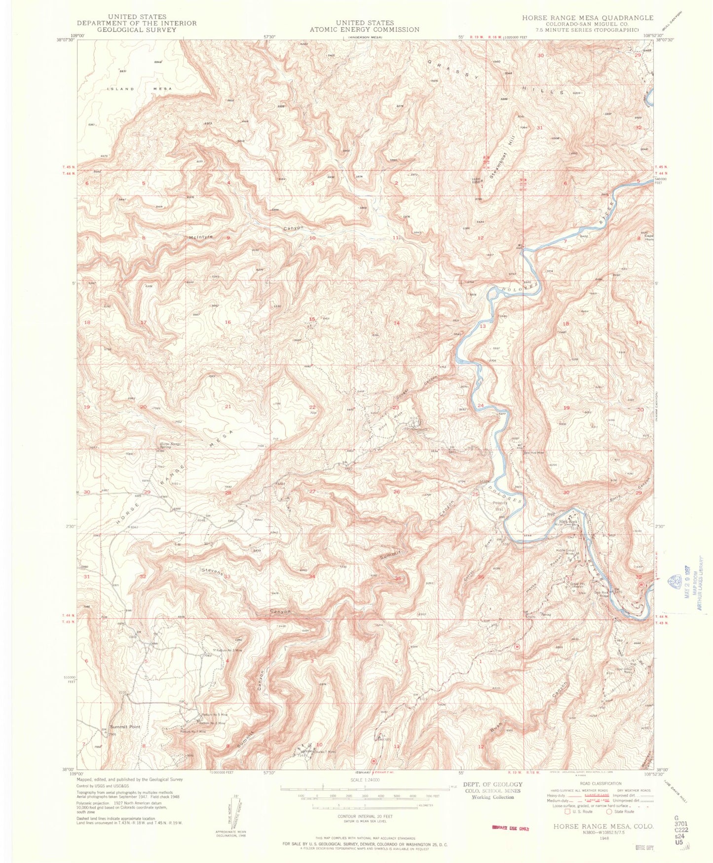 Classic USGS Horse Range Mesa Colorado 7.5'x7.5' Topo Map Image