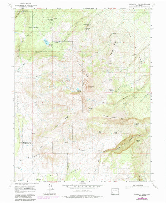 Classic USGS Horsefly Peak Colorado 7.5'x7.5' Topo Map Image