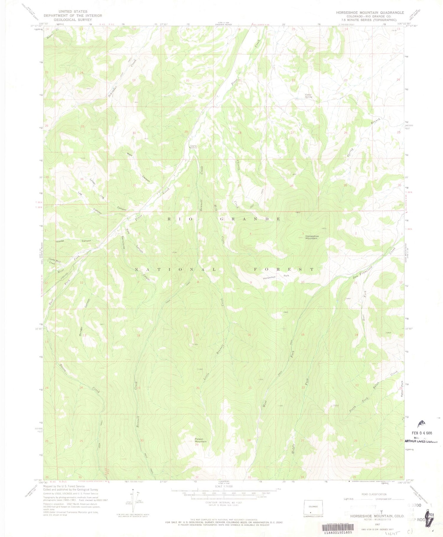Classic USGS Horseshoe Mountain Colorado 7.5'x7.5' Topo Map Image