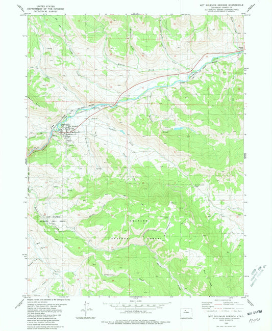Classic USGS Hot Sulphur Springs Colorado 7.5'x7.5' Topo Map Image