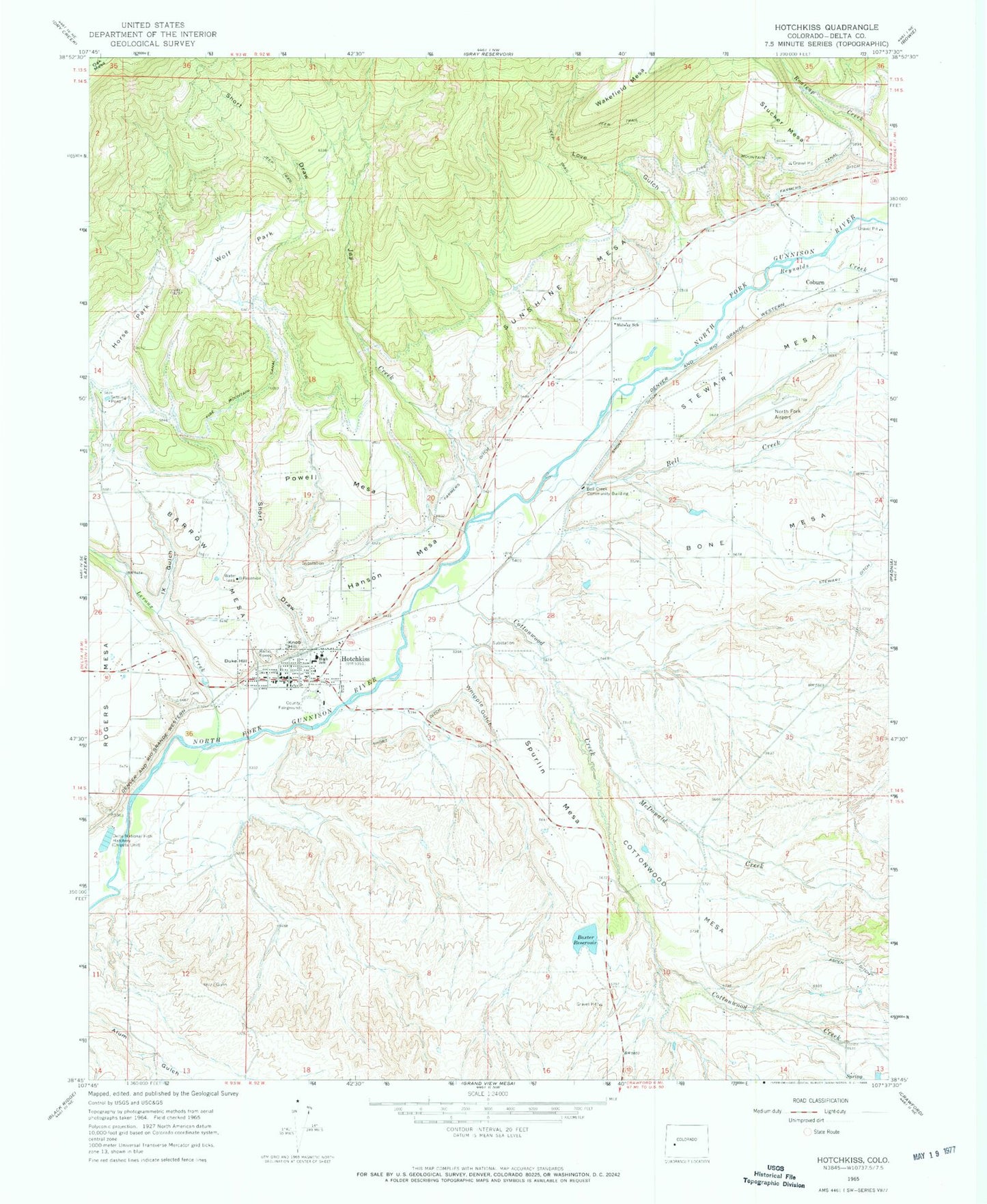 Classic USGS Hotchkiss Colorado 7.5'x7.5' Topo Map Image