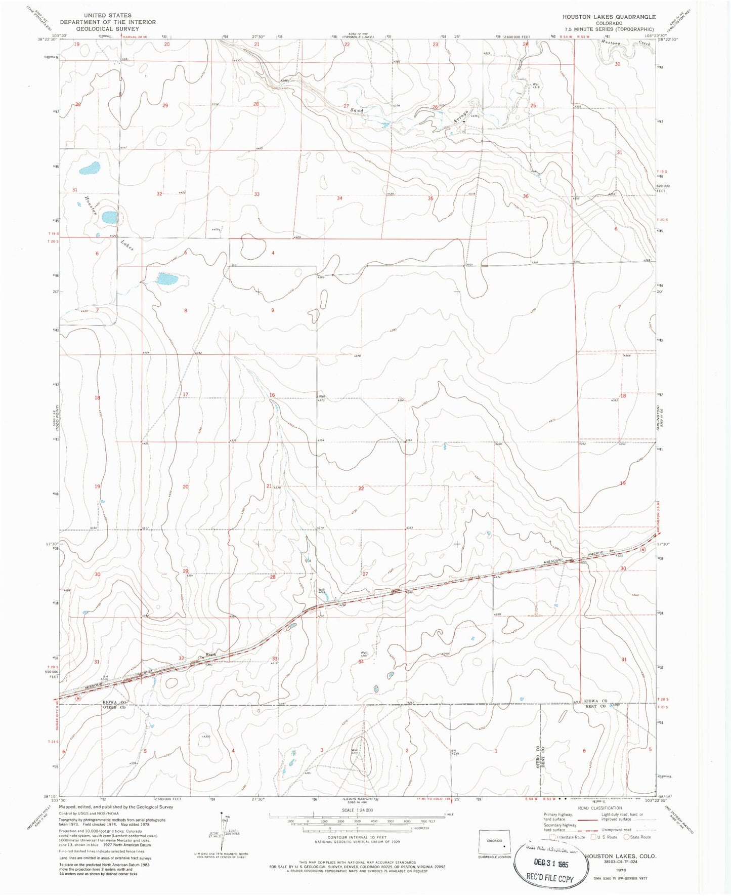 Classic USGS Houston Lakes Colorado 7.5'x7.5' Topo Map Image