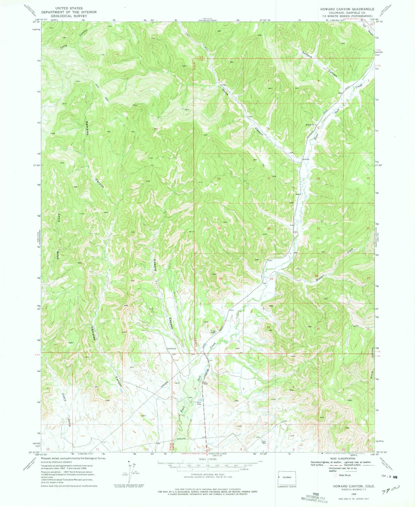 Classic USGS Howard Canyon Colorado 7.5'x7.5' Topo Map Image