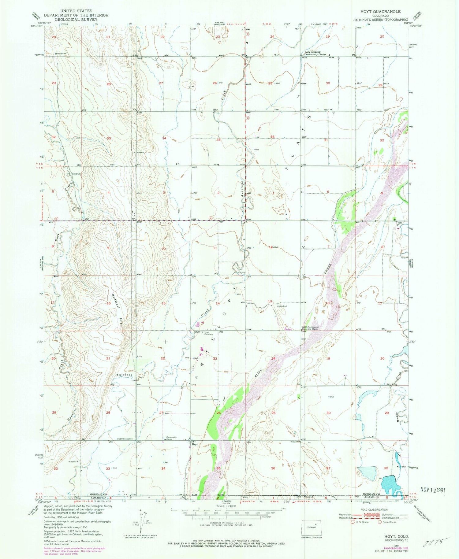 Classic USGS Hoyt Colorado 7.5'x7.5' Topo Map Image