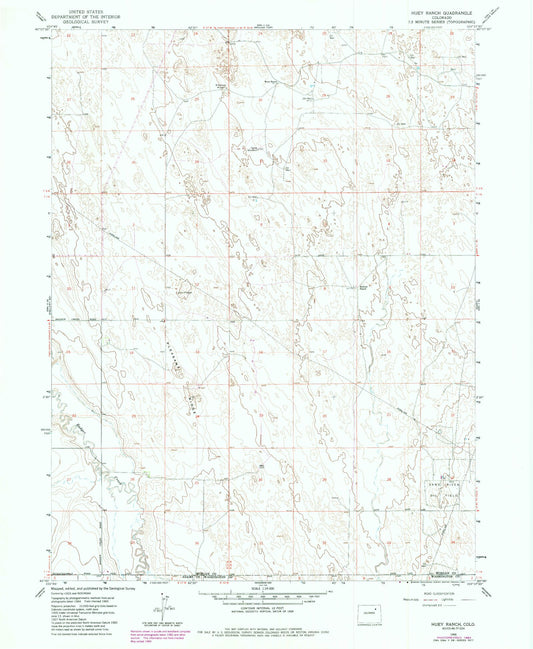 Classic USGS Huey Ranch Colorado 7.5'x7.5' Topo Map Image