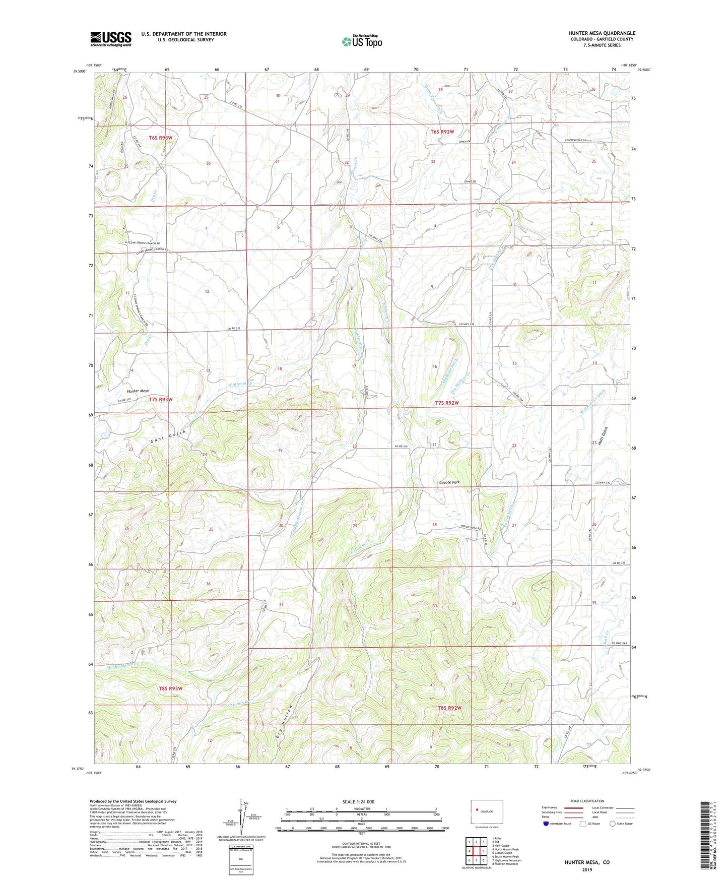 Hunter Mesa Colorado US Topo Map Image