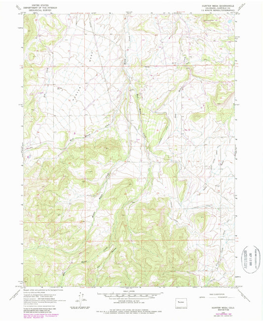 Classic USGS Hunter Mesa Colorado 7.5'x7.5' Topo Map Image