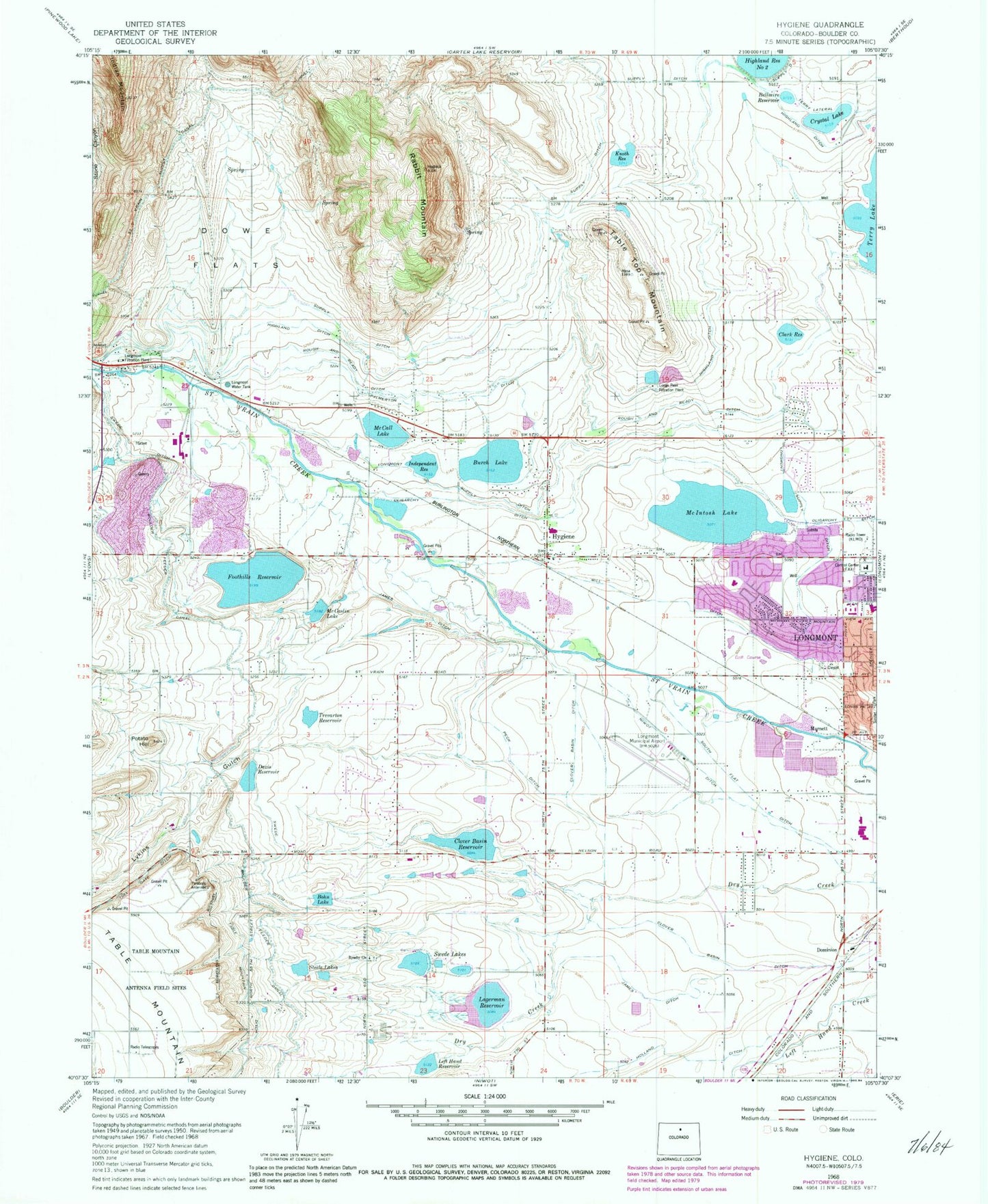 Classic USGS Hygiene Colorado 7.5'x7.5' Topo Map Image