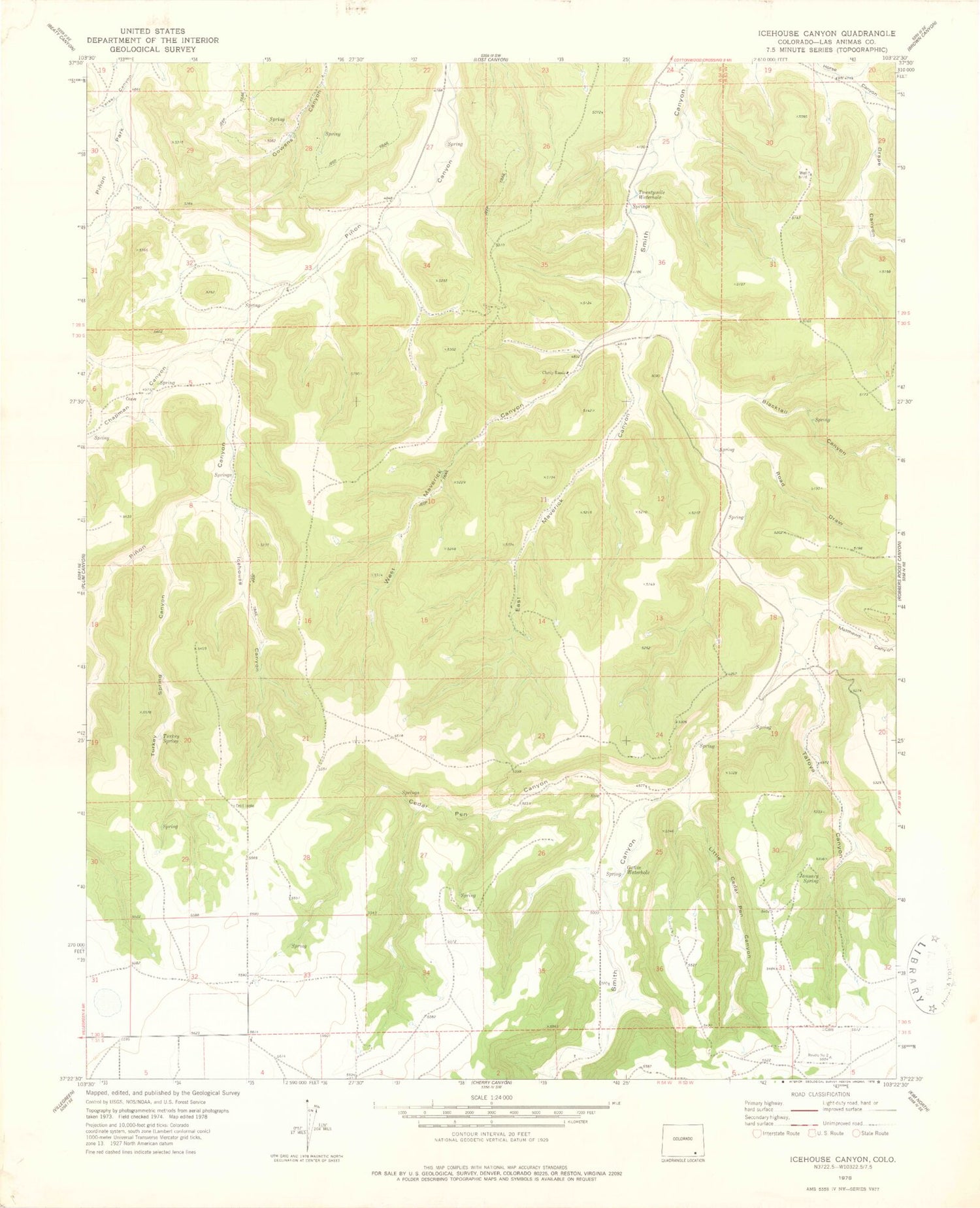 Classic USGS Icehouse Canyon Colorado 7.5'x7.5' Topo Map Image