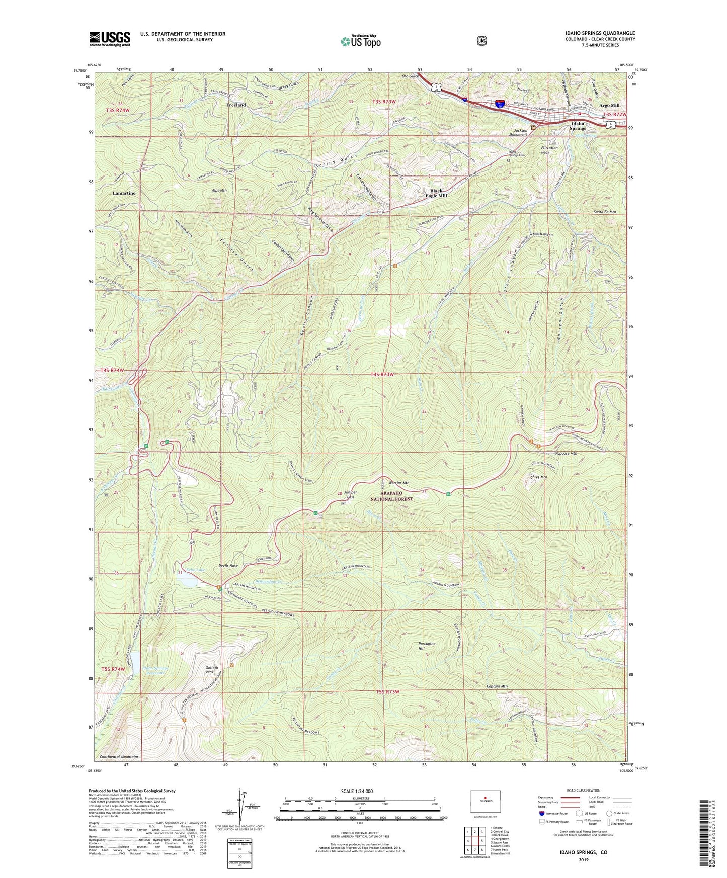 Idaho Springs Colorado US Topo Map Image