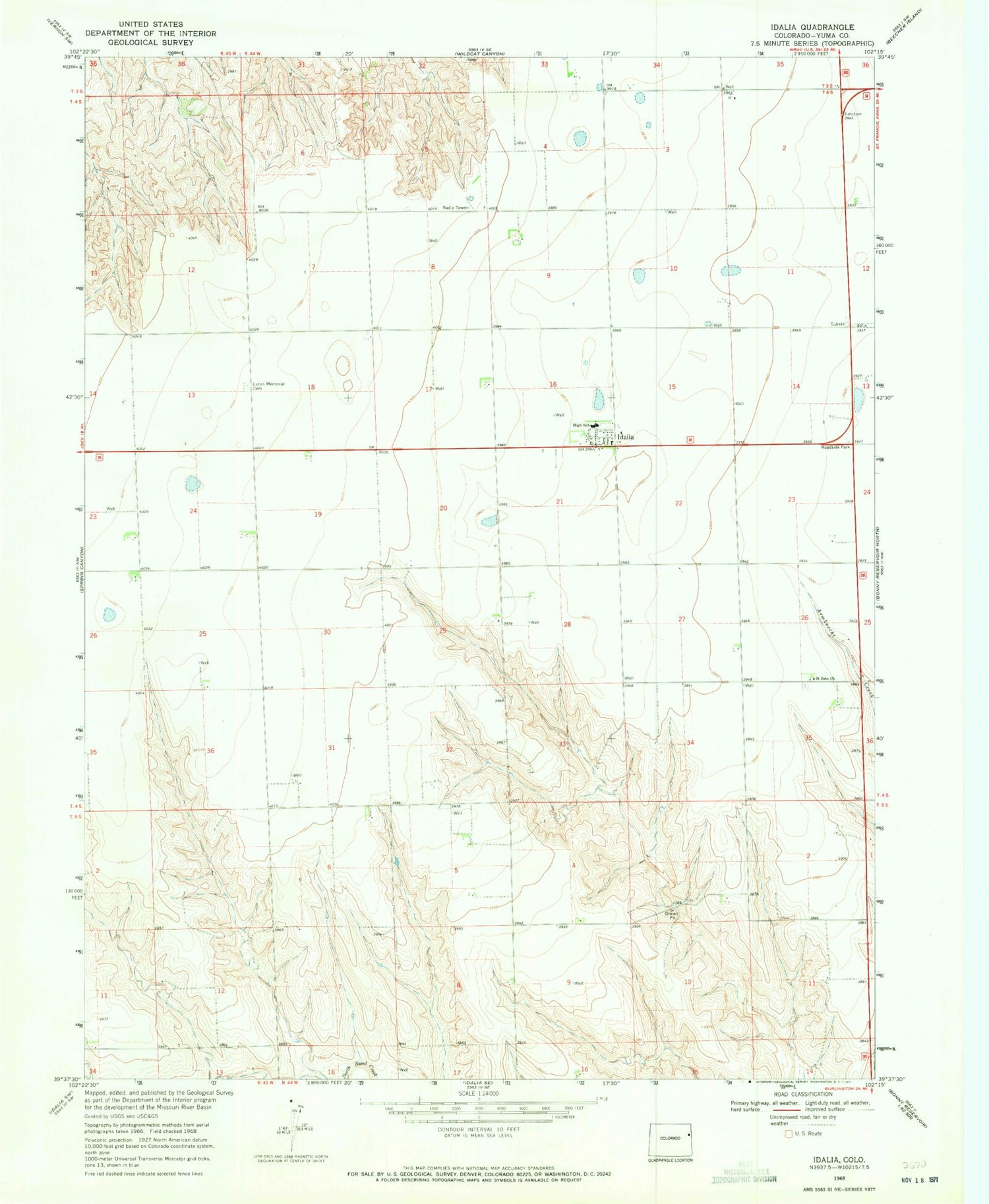 Classic USGS Idalia Colorado 7.5'x7.5' Topo Map Image