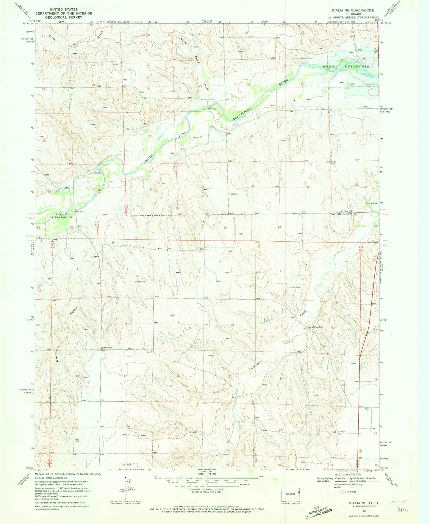 Classic USGS Idalia SE Colorado 7.5'x7.5' Topo Map Image