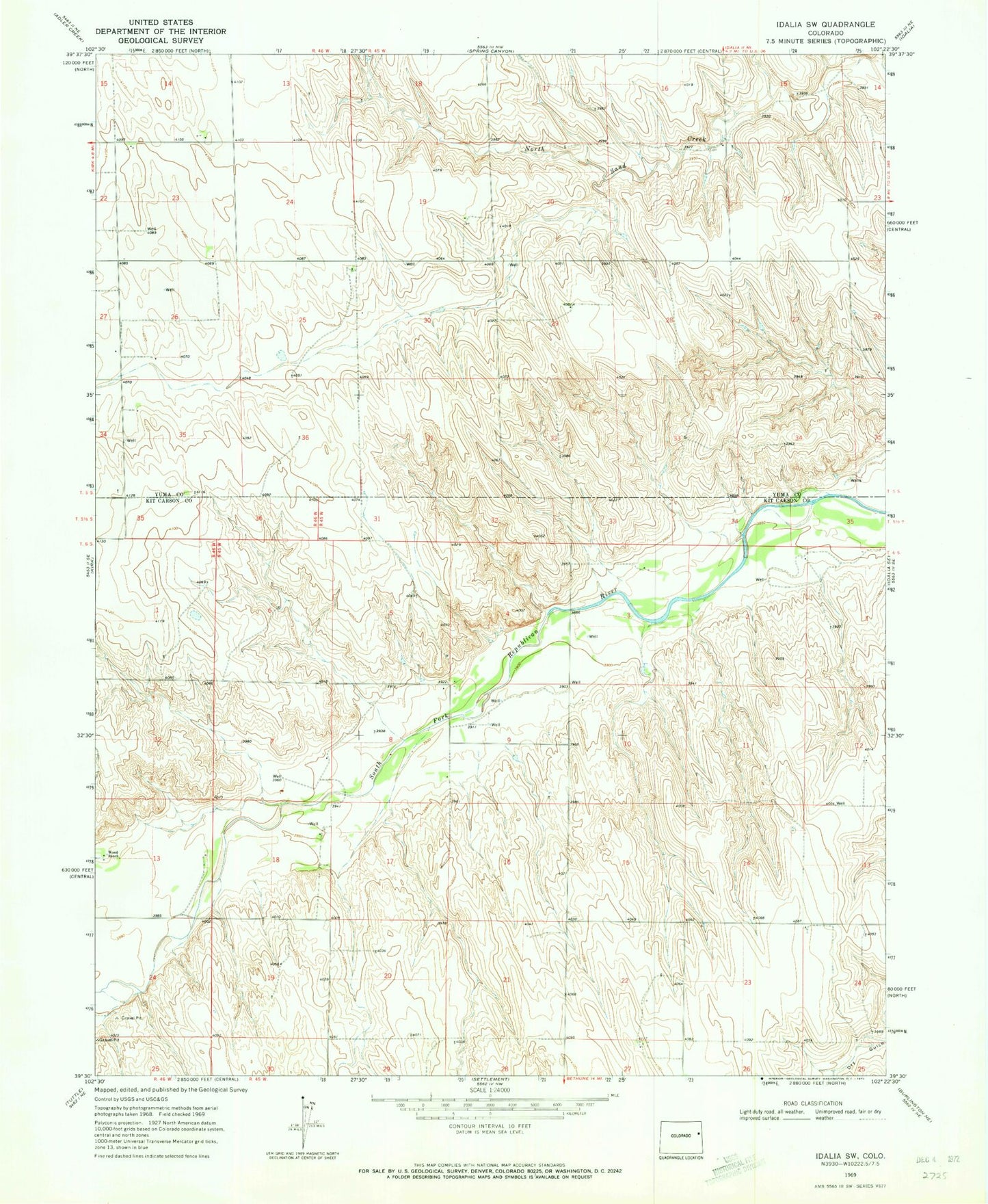 Classic USGS Idalia SW Colorado 7.5'x7.5' Topo Map Image