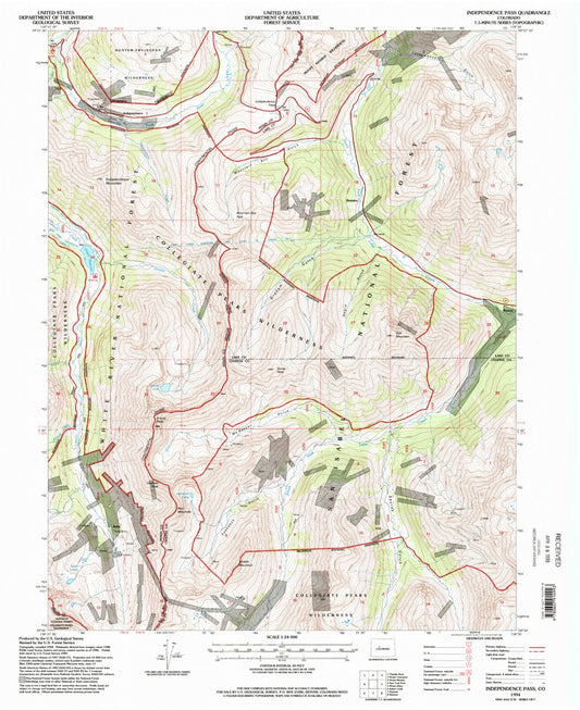 Classic USGS Independence Pass Colorado 7.5'x7.5' Topo Map Image