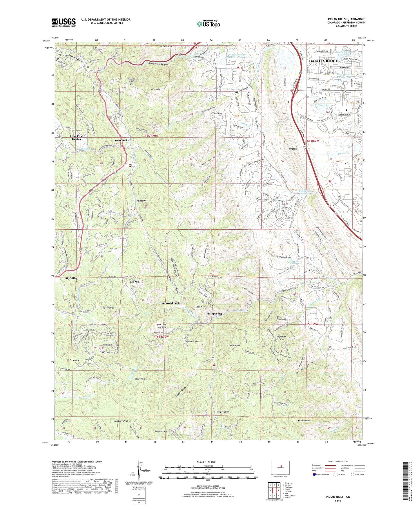 Indian Hills Colorado US Topo Map Image