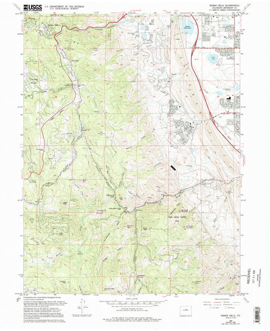 Classic USGS Indian Hills Colorado 7.5'x7.5' Topo Map Image