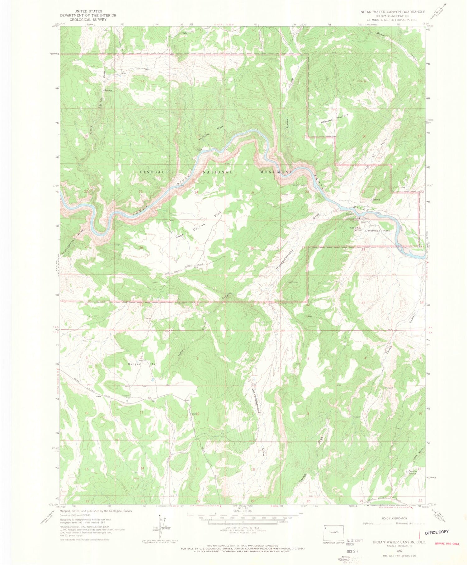 Classic USGS Indian Water Canyon Colorado 7.5'x7.5' Topo Map Image