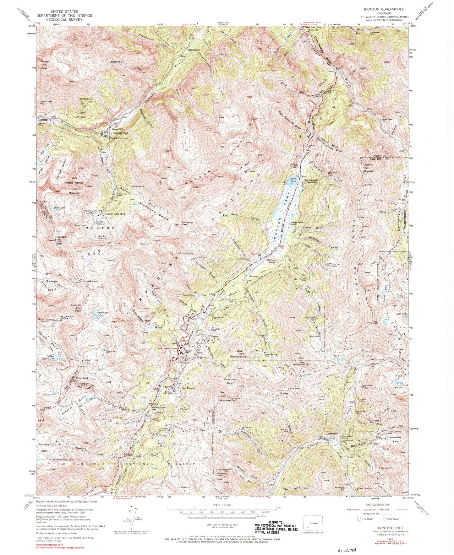 Classic USGS Ironton Colorado 7.5'x7.5' Topo Map Image