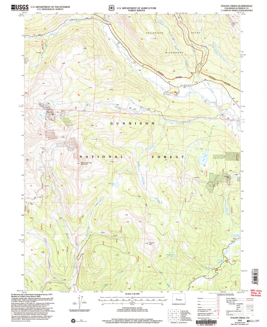 Classic USGS Italian Creek Colorado 7.5'x7.5' Topo Map Image