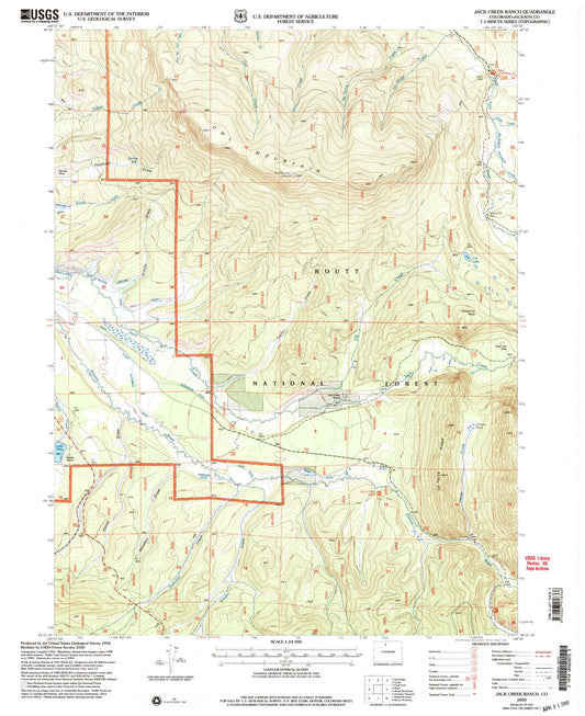 Classic USGS Jack Creek Ranch Colorado 7.5'x7.5' Topo Map Image