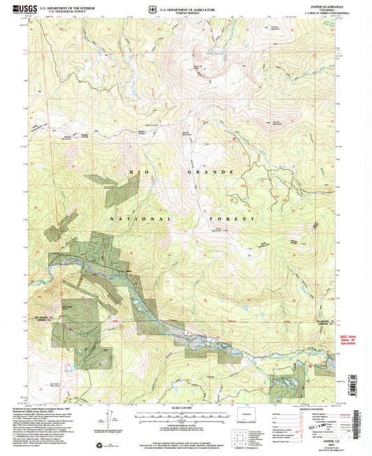 Classic USGS Jasper Colorado 7.5'x7.5' Topo Map Image