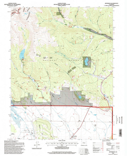 Classic USGS Jefferson Colorado 7.5'x7.5' Topo Map Image