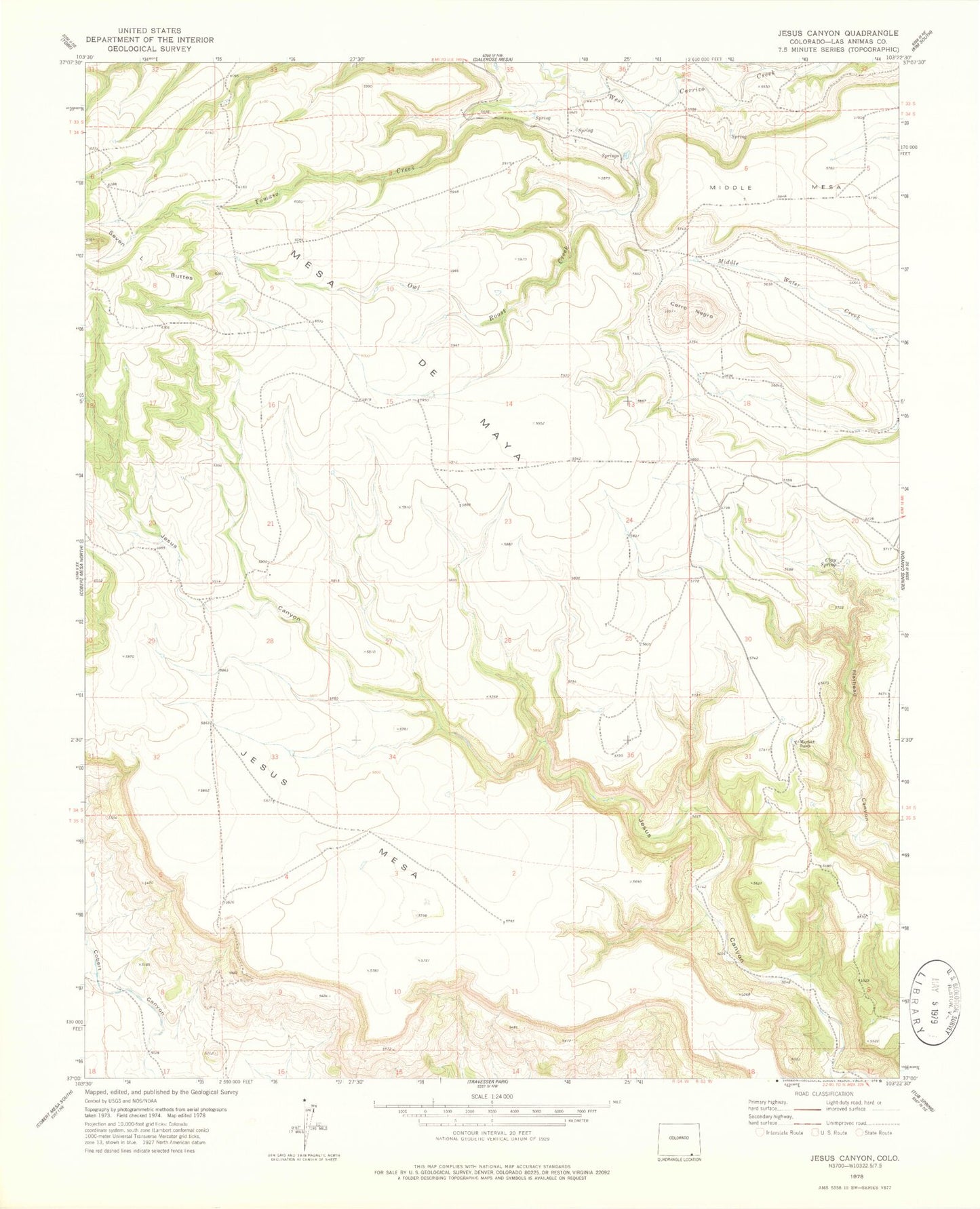 Classic USGS Jesus Canyon Colorado 7.5'x7.5' Topo Map Image