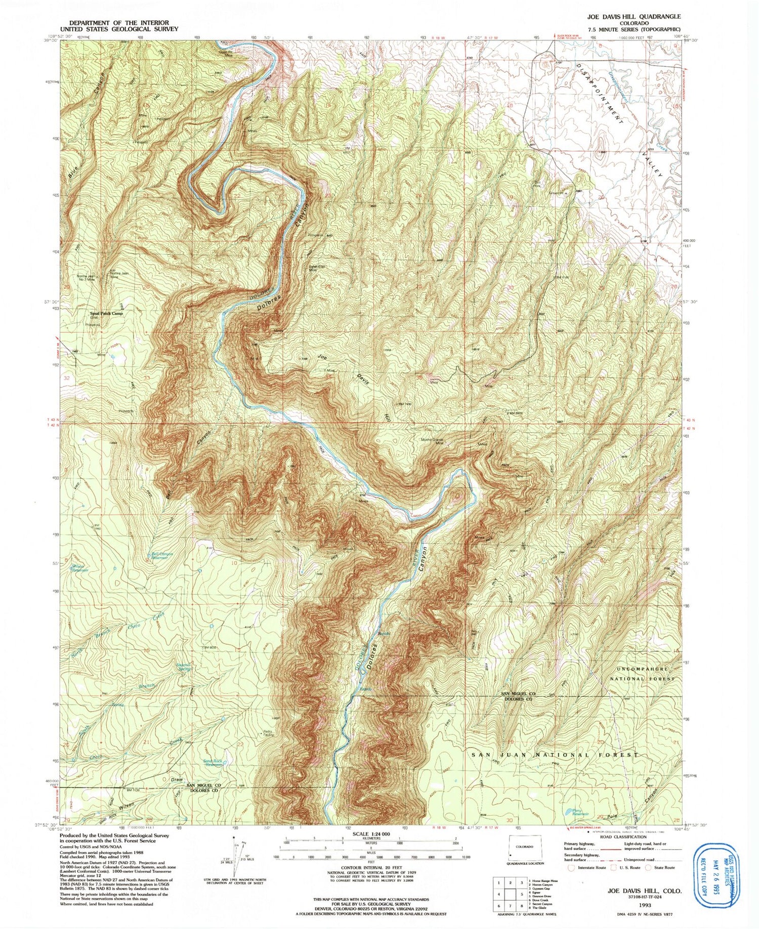 Classic USGS Joe Davis Hill Colorado 7.5'x7.5' Topo Map Image