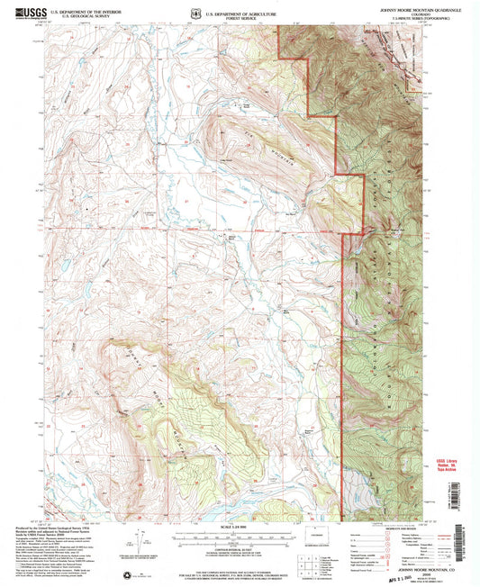 Classic USGS Johnny Moore Mountain Colorado 7.5'x7.5' Topo Map Image