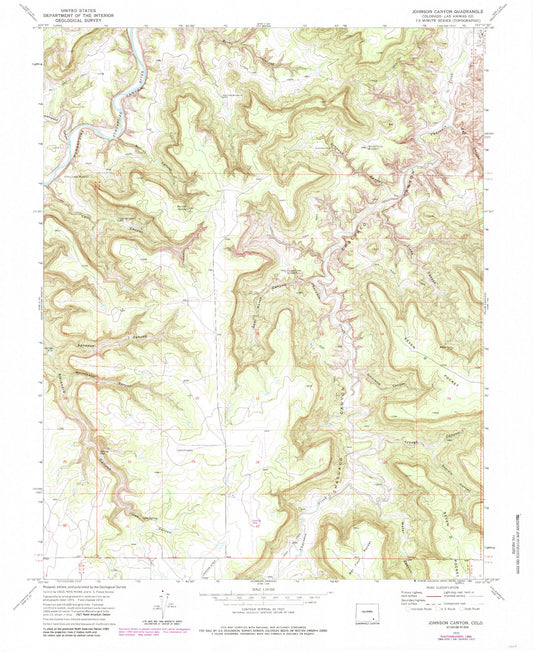 Classic USGS Johnson Canyon Colorado 7.5'x7.5' Topo Map Image