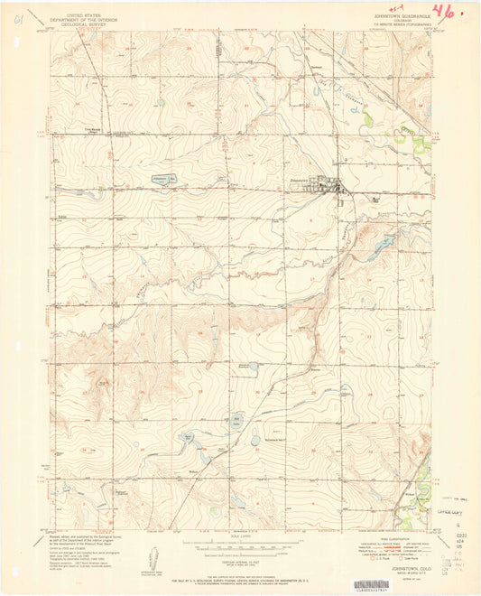 Classic USGS Johnstown Colorado 7.5'x7.5' Topo Map Image