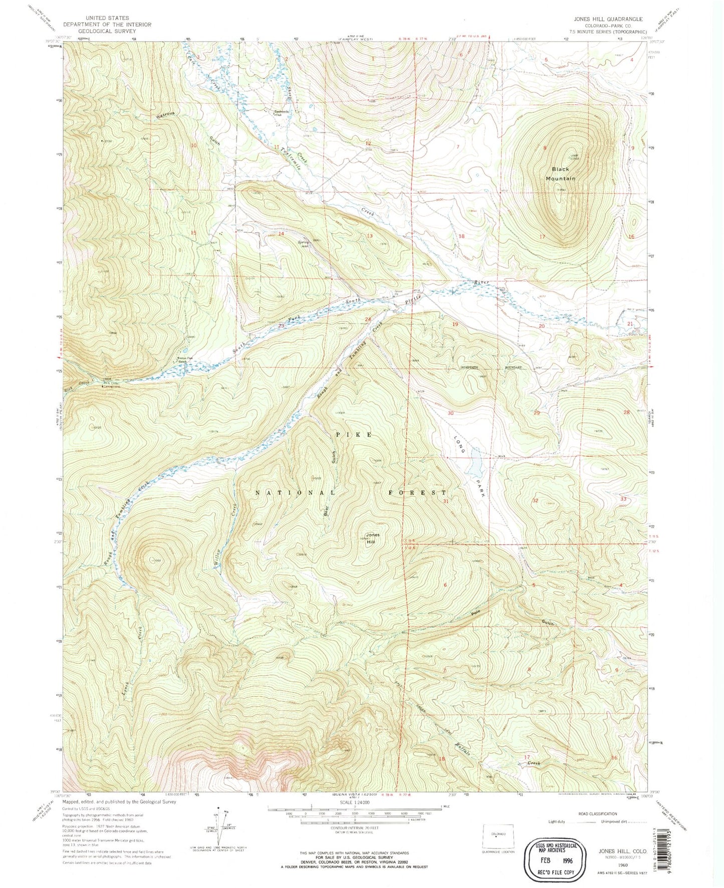 Classic USGS Jones Hill Colorado 7.5'x7.5' Topo Map Image