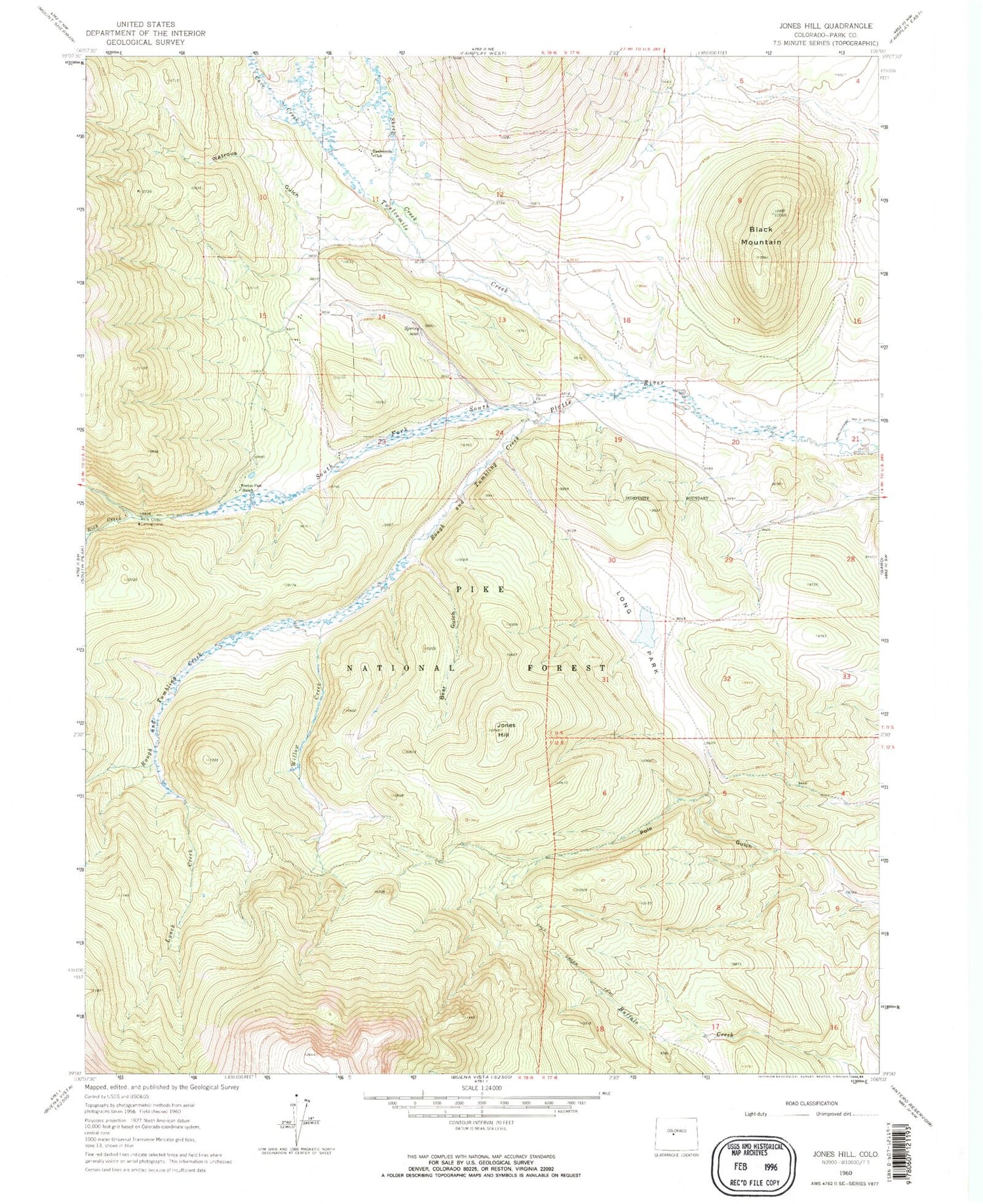 Classic USGS Jones Hill Colorado 7.5'x7.5' Topo Map Image