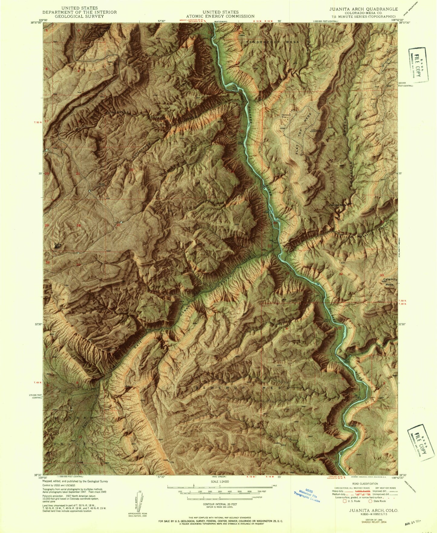 Classic USGS Juanita Arch Colorado 7.5'x7.5' Topo Map Image