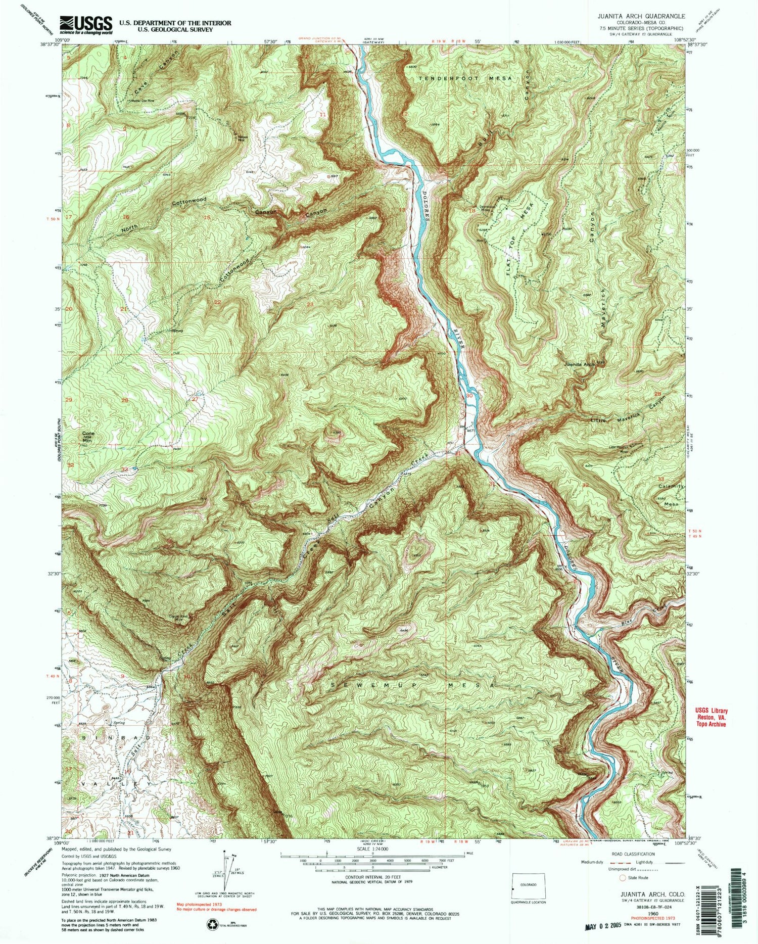 Classic USGS Juanita Arch Colorado 7.5'x7.5' Topo Map Image