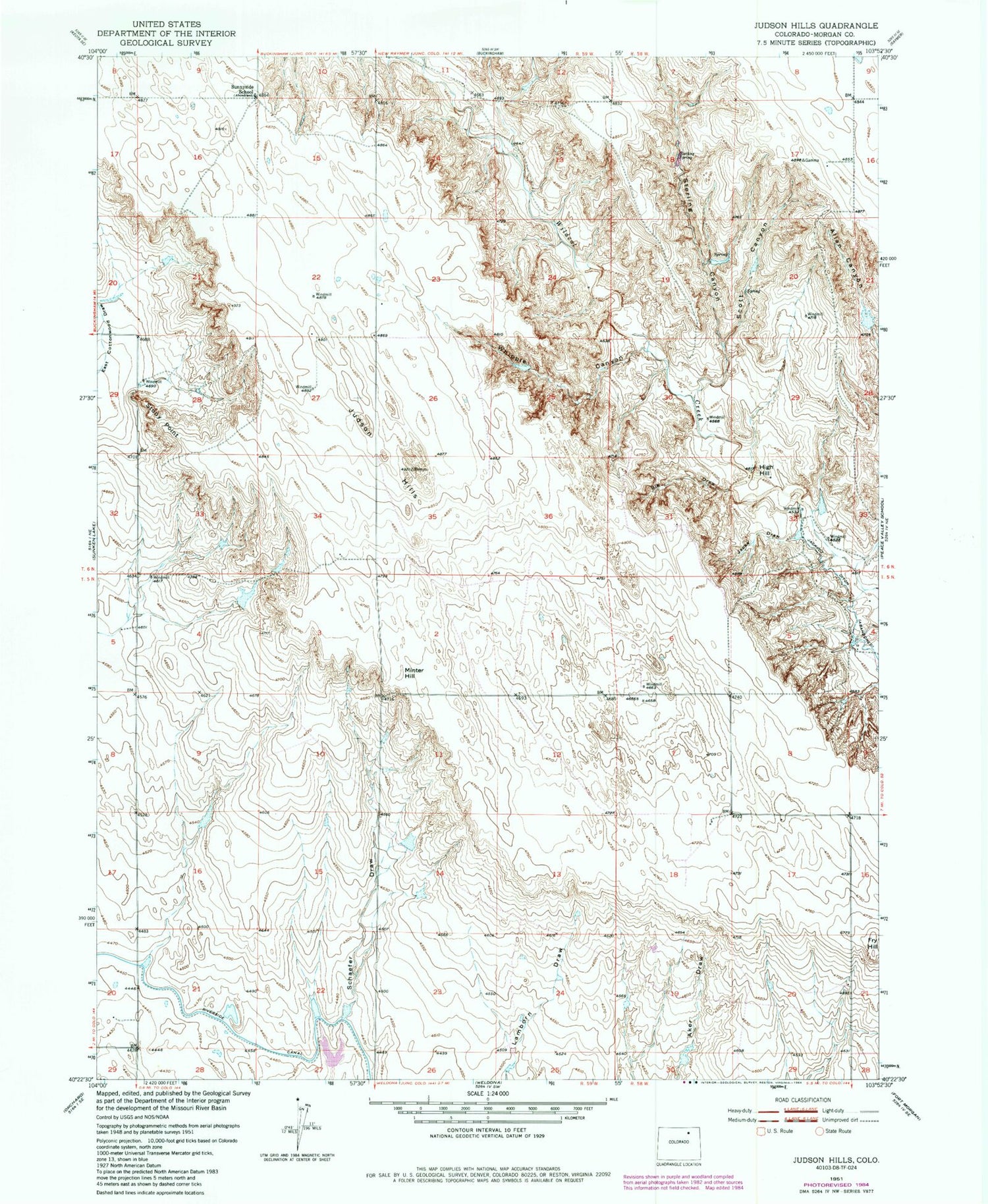 Classic USGS Judson Hills Colorado 7.5'x7.5' Topo Map Image